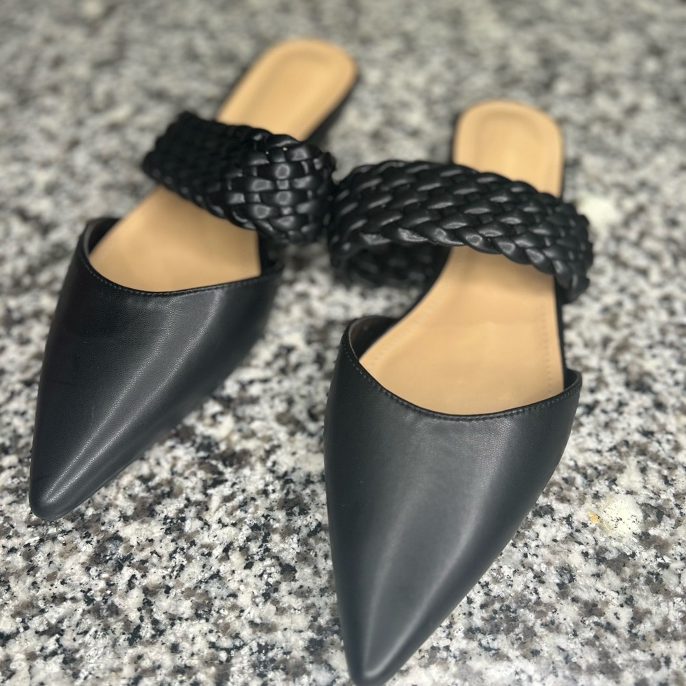 JustFab Black and Tan Braided Mules